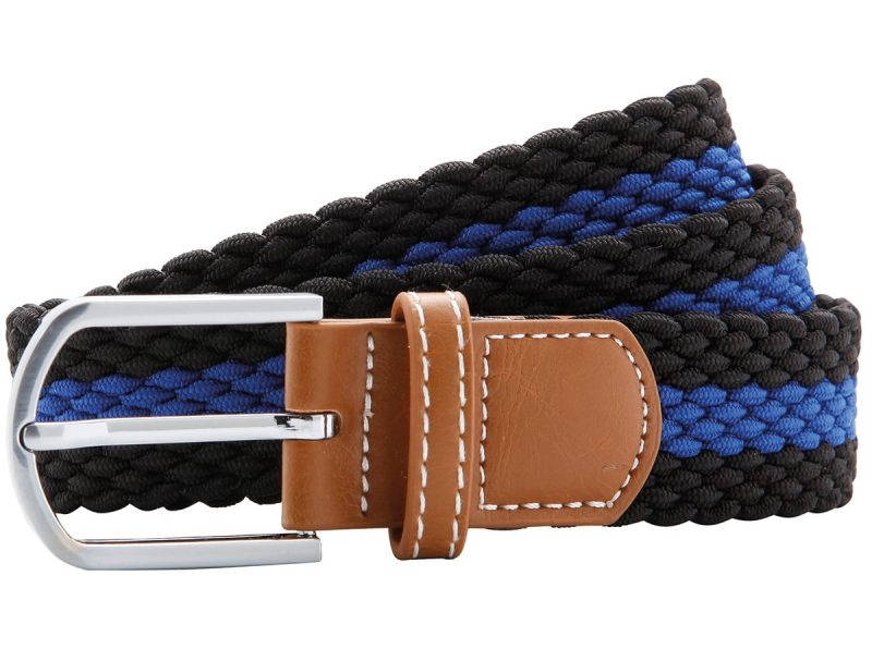 Two-colour stripe braid stretch belt - Black/Royal