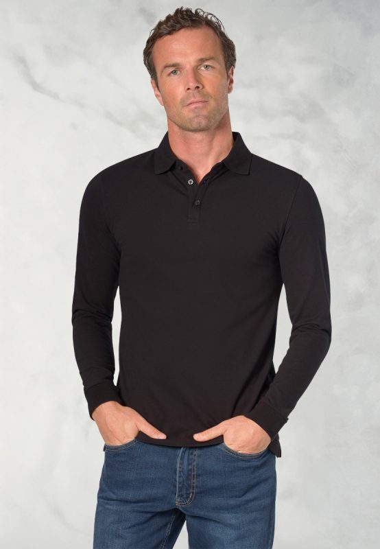 Frederick Long Sleeve Stretch Polo Shirt - Black