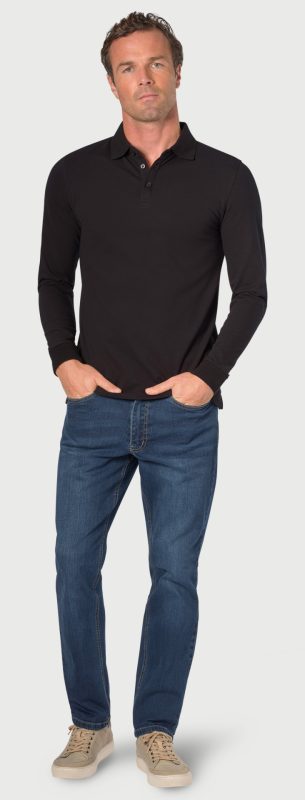 Frederick Long Sleeve Stretch Polo Shirt - Black