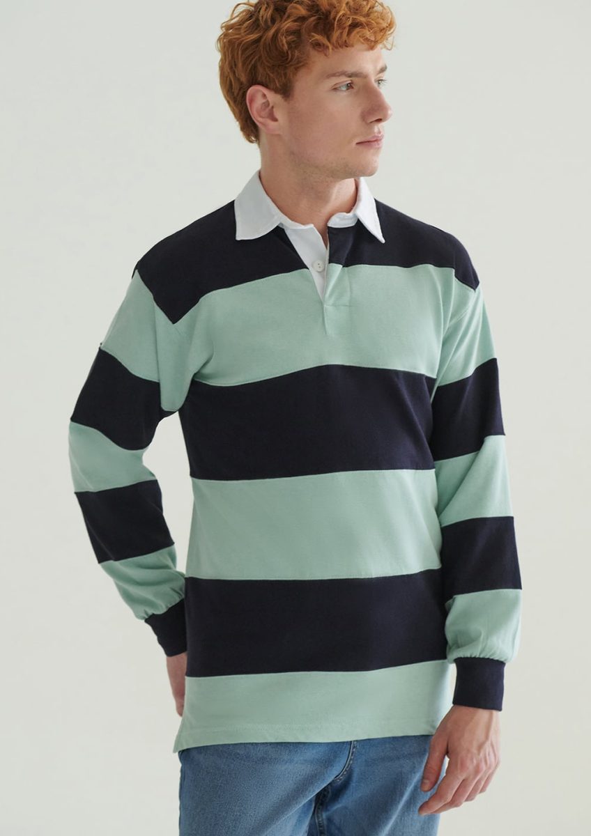 Sewn stripe long sleeve rugby shirt