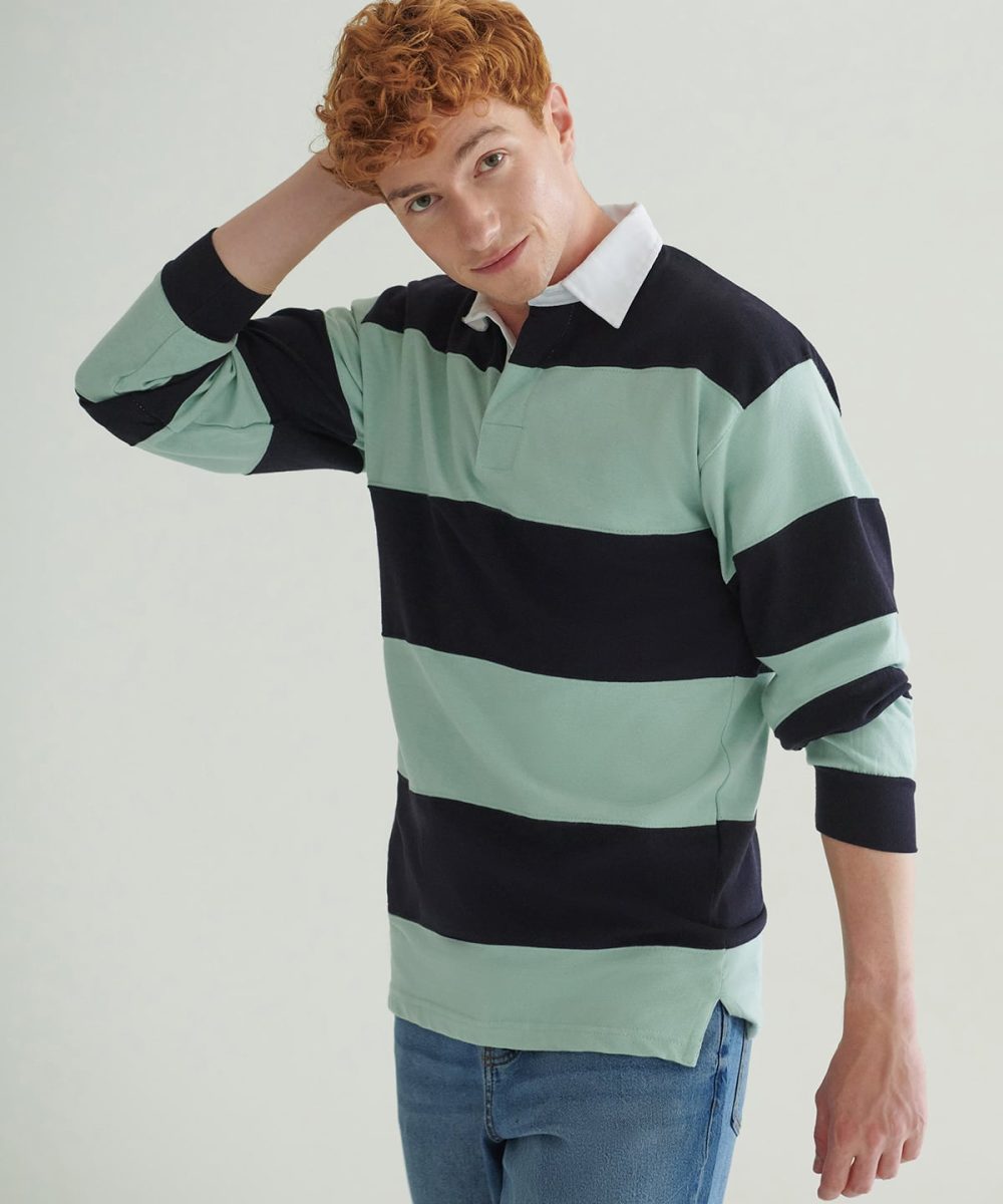 Sewn stripe long sleeve rugby shirt