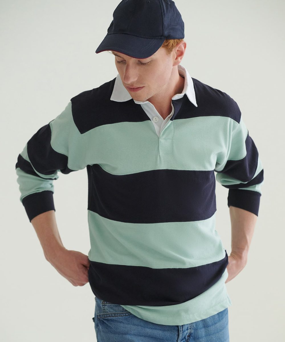 Sewn stripe long sleeve rugby shirt