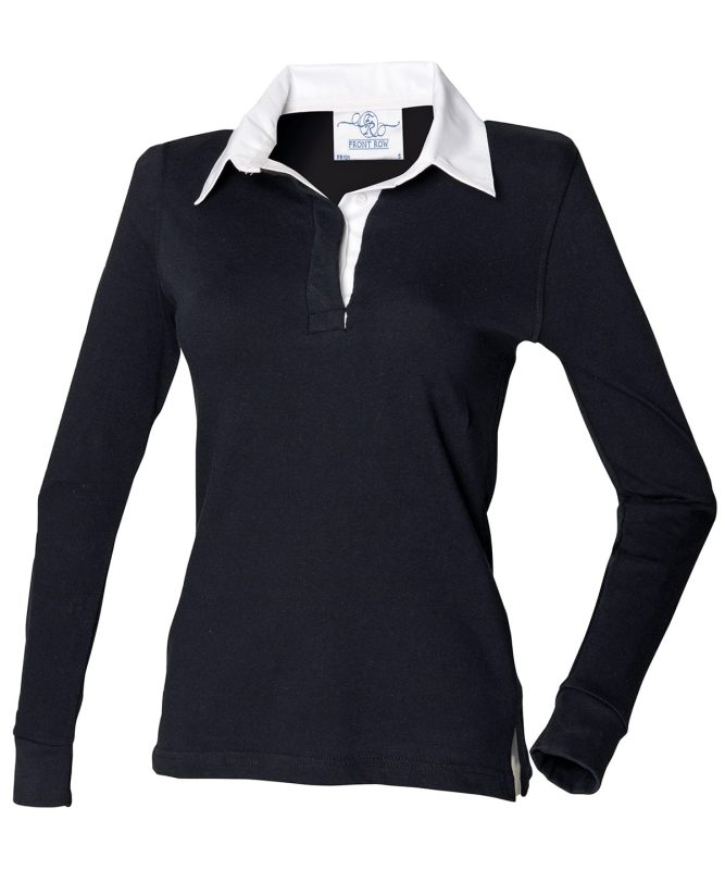 Long sleeve plain rugby shirt - Black / White