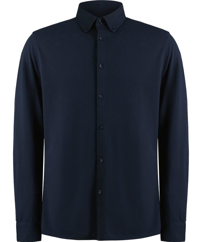 Long sleeve Superwash® 60° piqué shirt (tailored fit) - Navy