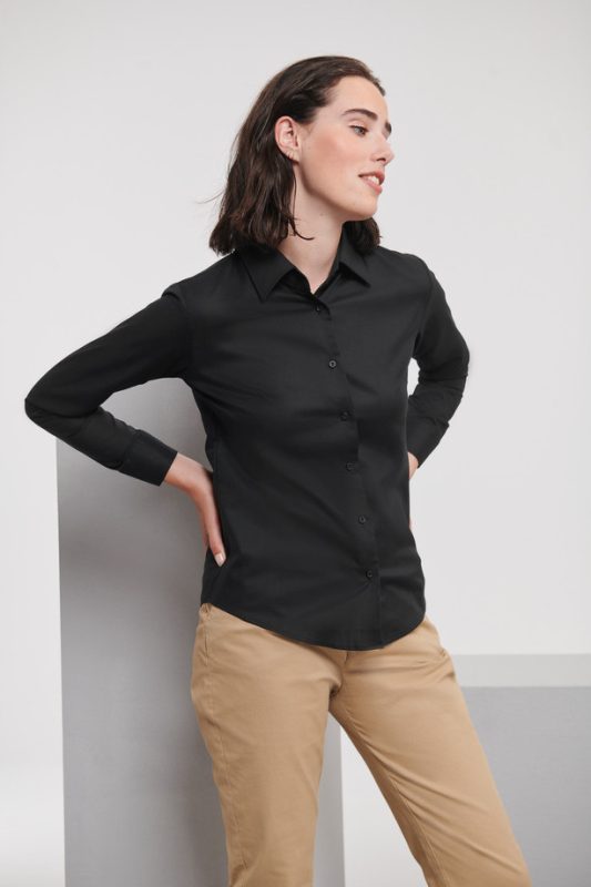 Long Sleeve Tailored Oxford Shirt - Black
