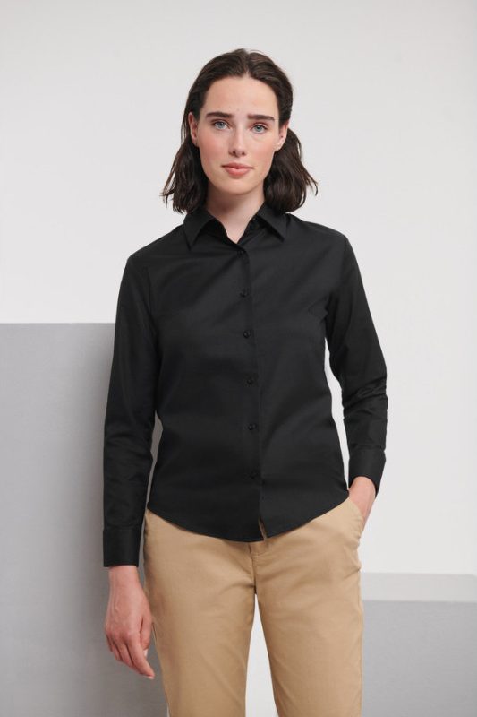 Long Sleeve Tailored Oxford Shirt - Black