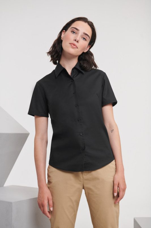 Short Sleeve Tailored Oxford Shirt - Black