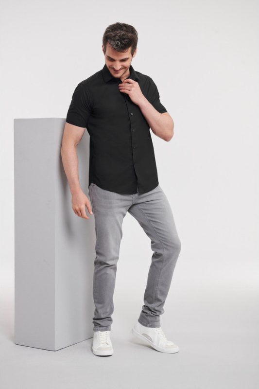 Short Sleeve Fitted Stretch Shirt - Black