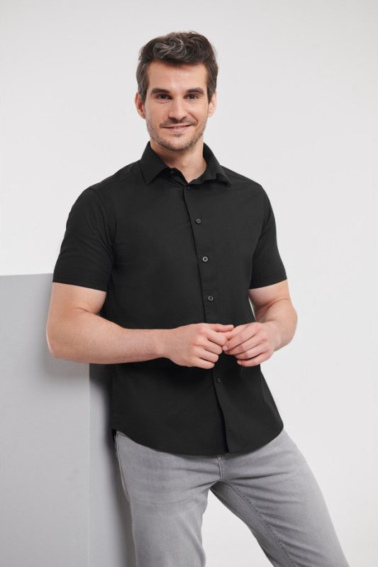 Short Sleeve Fitted Stretch Shirt - Black