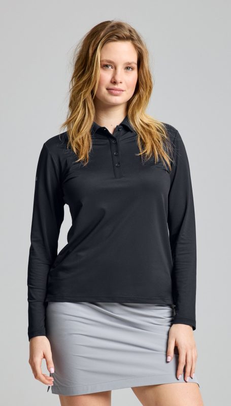 Tech Pique Polo Ls - Black Ink